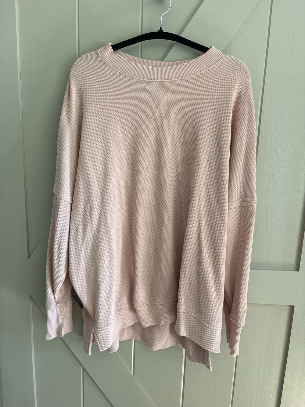 AERIE blush pink waffle knit oversized shirt sweatshirt size large